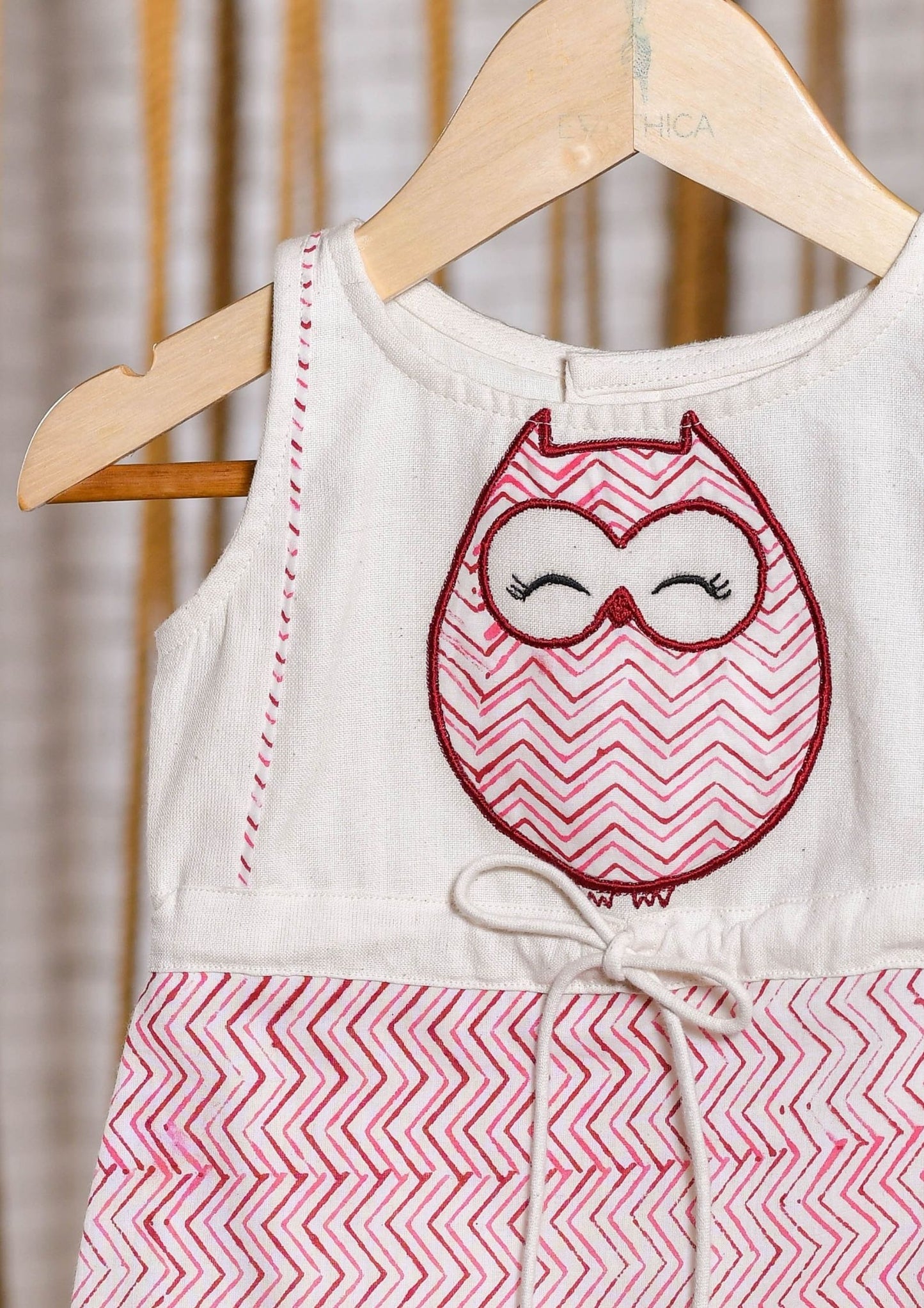 Kids girls - cotton one piece dress in pink and white