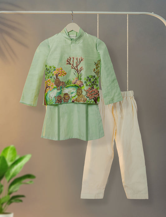 Kids boys - The lions of gir - embroidered thematic jacket set