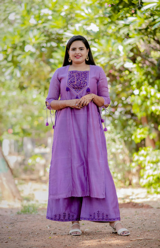 Women’s wear - purple embroidered Kurta palazzo set