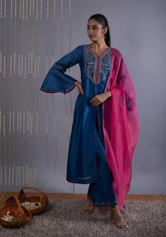 Gotapatti Embroidered Blue Set