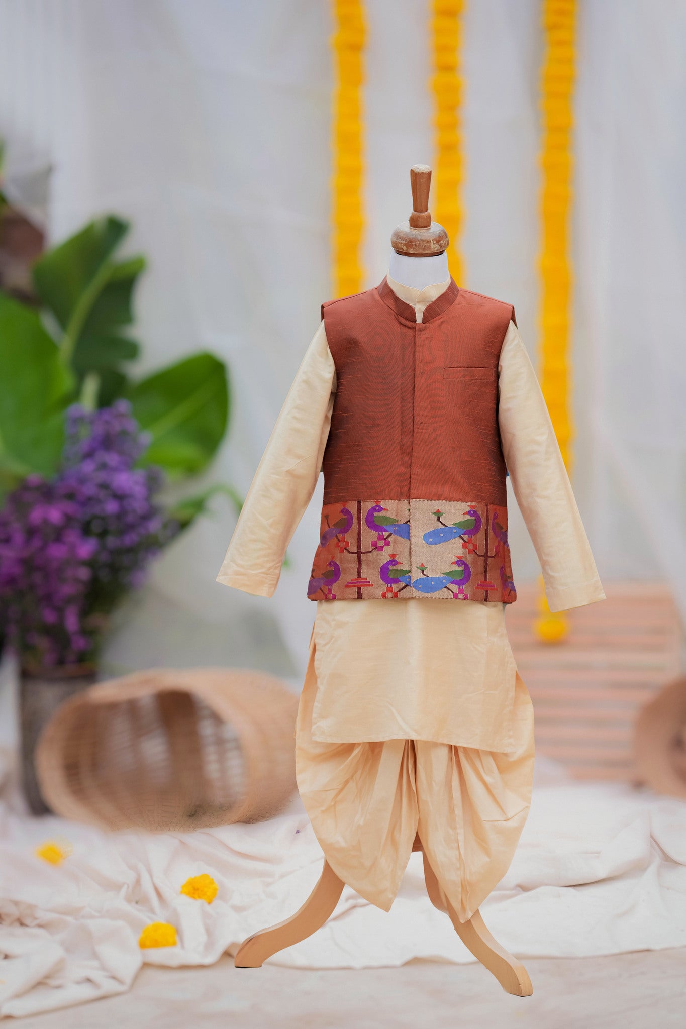 Boys paithani dhoti set with jacket 