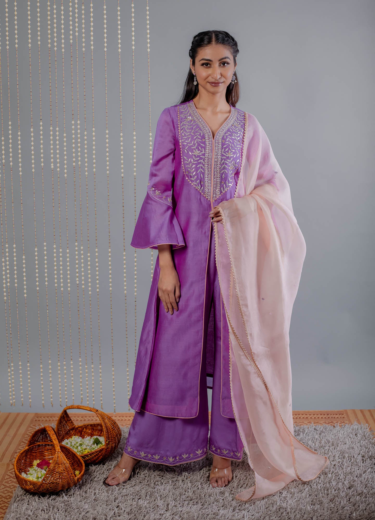 Gotapatti Embroidered Lavender Set